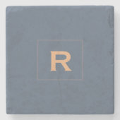 レトロブルー無地のカラークラシックイニシャル ストーンコースター (正面)