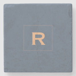 レトロブルー無地のカラークラシックイニシャル ストーンコースター