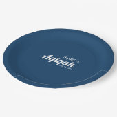 レトロブルー無地のカラー平野、Aqiqah赤ちゃんシャワー ペーパープレート (アングル)