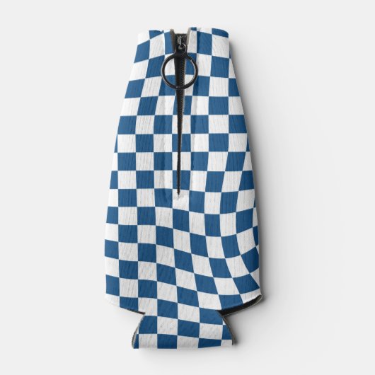 レトロブルー白チェック反市松模様に転 ボトルクーラー (裏面)