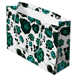 レトロブルー花園ヴィンテージユニーク模様 ラージペーパーバッグ