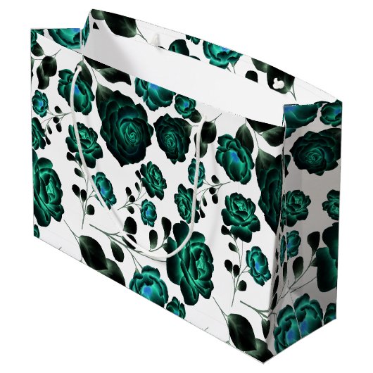 レトロブルー花園ヴィンテージユニーク模様 ラージペーパーバッグ (裏面アングル)