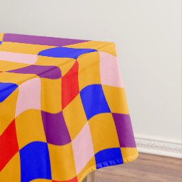 レトロブルー赤紫コットン市松模様にダイニング テーブルクロス