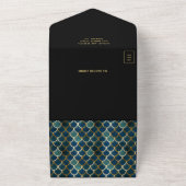 レトロブルー金ゴールドはかりで測アールデコQRコー結婚ド オールインワン招待状 (外側)