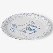 レトロブルー間抜けグースハンドドロッド男の赤ちゃん ペーパープレート (アングル)