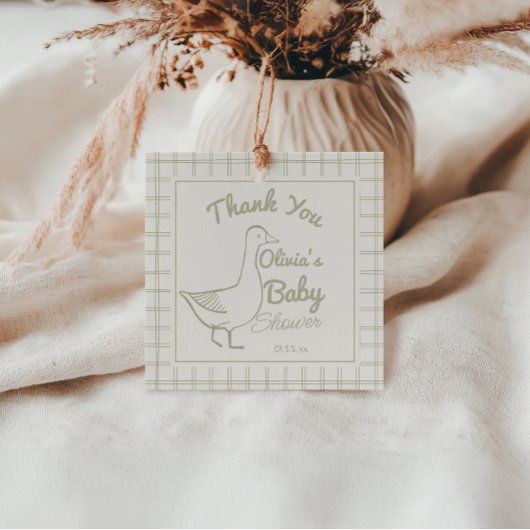 レトロブルー間抜けグース手描き男の赤ちゃんシャワー フェイバータグ