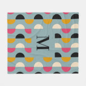 レトロブルー黄色のピンクの円パターン フリースブランケット (正面(横))