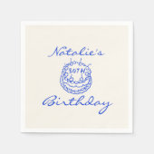 レトロブルー30th手描きケーキマイルストーン誕生日 スタンダードカクテルナプキン (正面)