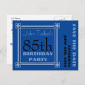 レトロブルー85th誕生日パーティー日付Pを保存 案内ポストカード (正面/裏面)