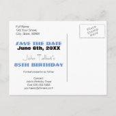 レトロブルー85th誕生日パーティー日付Pを保存 案内ポストカード (裏面)