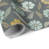 レトロブルー&イエローフラワー ラッピングペーパー (ロールコーナー)