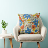 レトロブルー、イエロー&オレンジフローラ クッション (椅子)