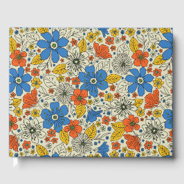 レトロブルー、イエロー&オレンジフローラ ゲストブック