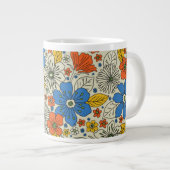 レトロブルー、イエロー&オレンジフローラ ジャンボコーヒーマグカップ (正面右)