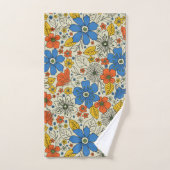 レトロブルー、イエロー&オレンジフローラ バスタオルセット (ハンドタオル)