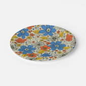 レトロブルー、イエロー&オレンジフローラ ペーパープレート (アングル)