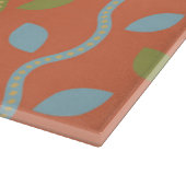 レトロブルー&グリーンつる植物オンオレンジフローラルパターン カッティングボード (角)