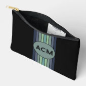 レトロブルー&グリーンサーフボードストライプの アクセサリーポーチ (見開き)