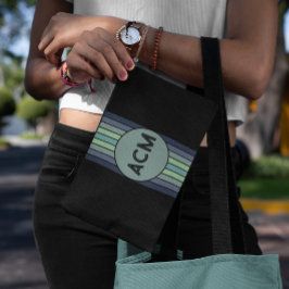 レトロブルー&グリーンサーフボードストライプの アクセサリーポーチ