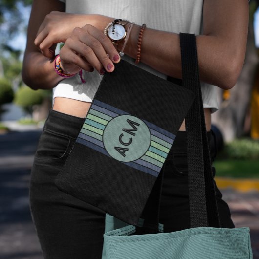 レトロブルー&グリーンサーフボードストライプの アクセサリーポーチ