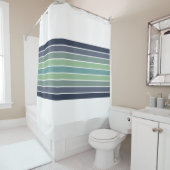 レトロブルー&グリーンサーフボードストライプの シャワーカーテン (インサイチュ)