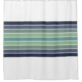 レトロブルー&グリーンサーフボードストライプの シャワーカーテン (正面)