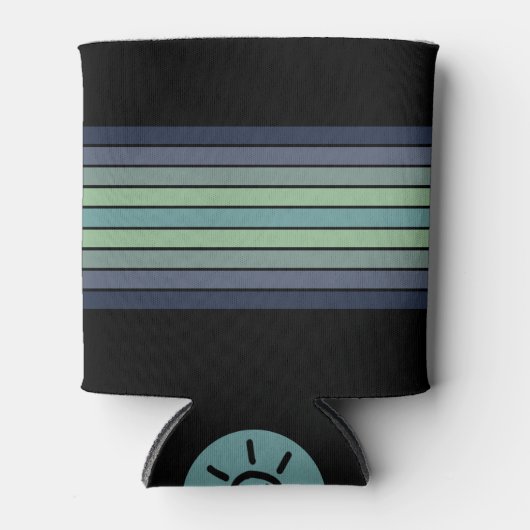 レトロブルー&グリーンサーフボードストライプの 缶クーラー (正面)