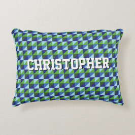 レトロブルー＆グリーン幾何学三角形アブストラクト アクセントクッション