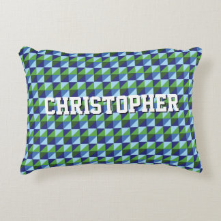 レトロブルー＆グリーン幾何学三角形アブストラクト アクセントクッション