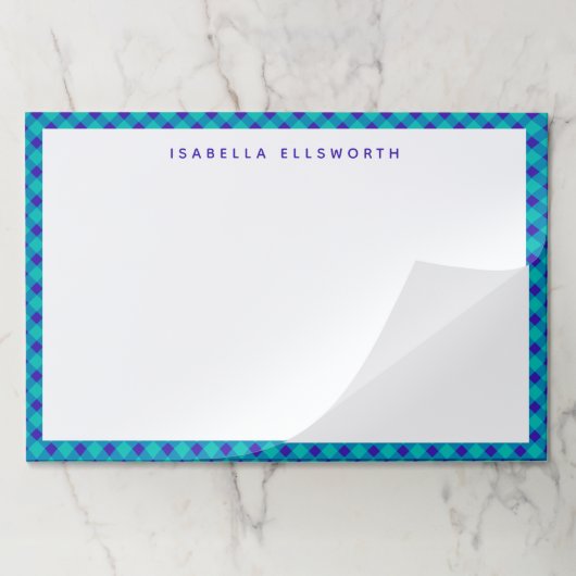レトロブルー&パープルギンガムプレイパーソナライズされたド  ペーパーパッド (折り畳み)
