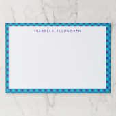 レトロブルー&パープルギンガムプレイパーソナライズされたド  ペーパーパッド (正面)