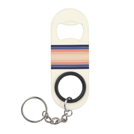 レトロブルー&ピーチ「サーフボード」 ストライプの キーホルダー栓抜き (正面)