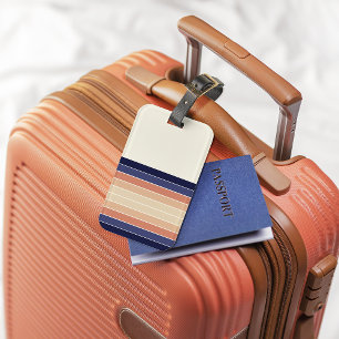 レトロブルー&ピーチ「サーフボード」 ストライプの ラゲッジタグ