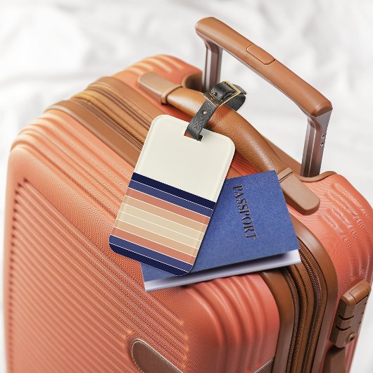 レトロブルー&ピーチ「サーフボード」 ストライプの ラゲッジタグ