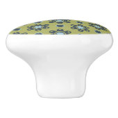 レトロブルー&ブラックデイジーオングリーンフローラルパターン セラミックノブ (側面)