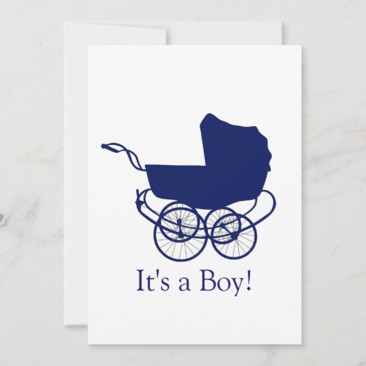 レトロブルー ベビー発表 招待状 (正面)