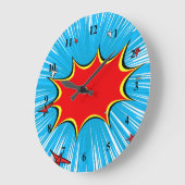 レトロブルー&レッドスターズ漫画爆発 ラージ壁時計 (傾斜)