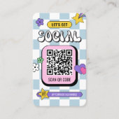 レトロブルーGroovyロゴソーシャルメディアQRコード 名刺 (正面)