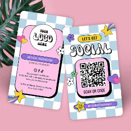 レトロブルーGroovyロゴソーシャルメディアQRコード 名刺