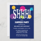 レトロブルーSHHHサプライズバースデーパーティー 招待状 (正面)