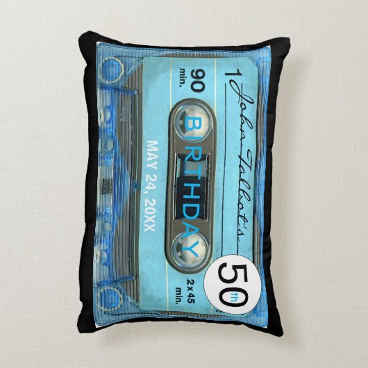 レトロブルーT4オーディオテープ50誕生日A枕 アクセントクッション (裏面(縦))