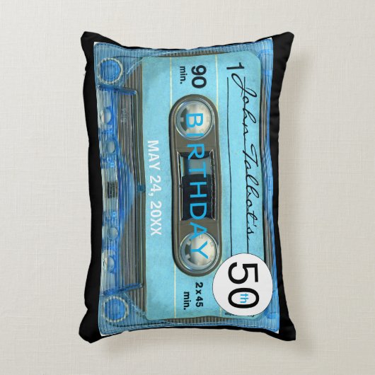 レトロブルーT4オーディオテープ50誕生日A枕 アクセントクッション (正面(垂直))