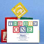 レトロブロック文字で「The Big One」ファーストバースデー 招待状