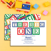 レトロブロック文字で「The Big One」ファーストバースデー 招待状