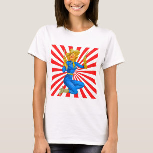 レトロブロンドピンアップガールインウェスタンブーツ Tシャツ