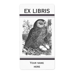 レトロブローディングフクロウスケッチ蔵書票 ラベル
