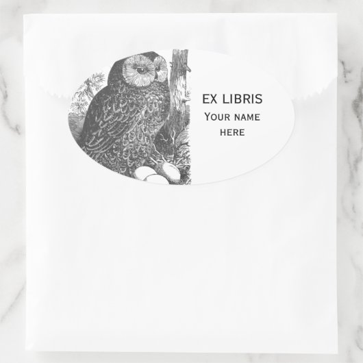 レトロブローディングフクロウスケッチ蔵書票 楕円形シール (バッグ)