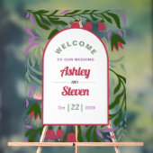 レトロブーホーアーチ、民俗花を歓迎結婚する アクリルサイン (ニュートラル)