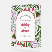 レトロブーホーアーチ、民俗花を歓迎結婚する アクリルサイン (傾斜)