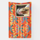 レトロブーマーレインボーピースサインフォト誕生日 横断幕 (縦)